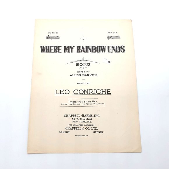 Vintage Sheet Music 1931 Where My Rainbow Ends Voice, Piano Barker Conriche - Picture 1 of 4